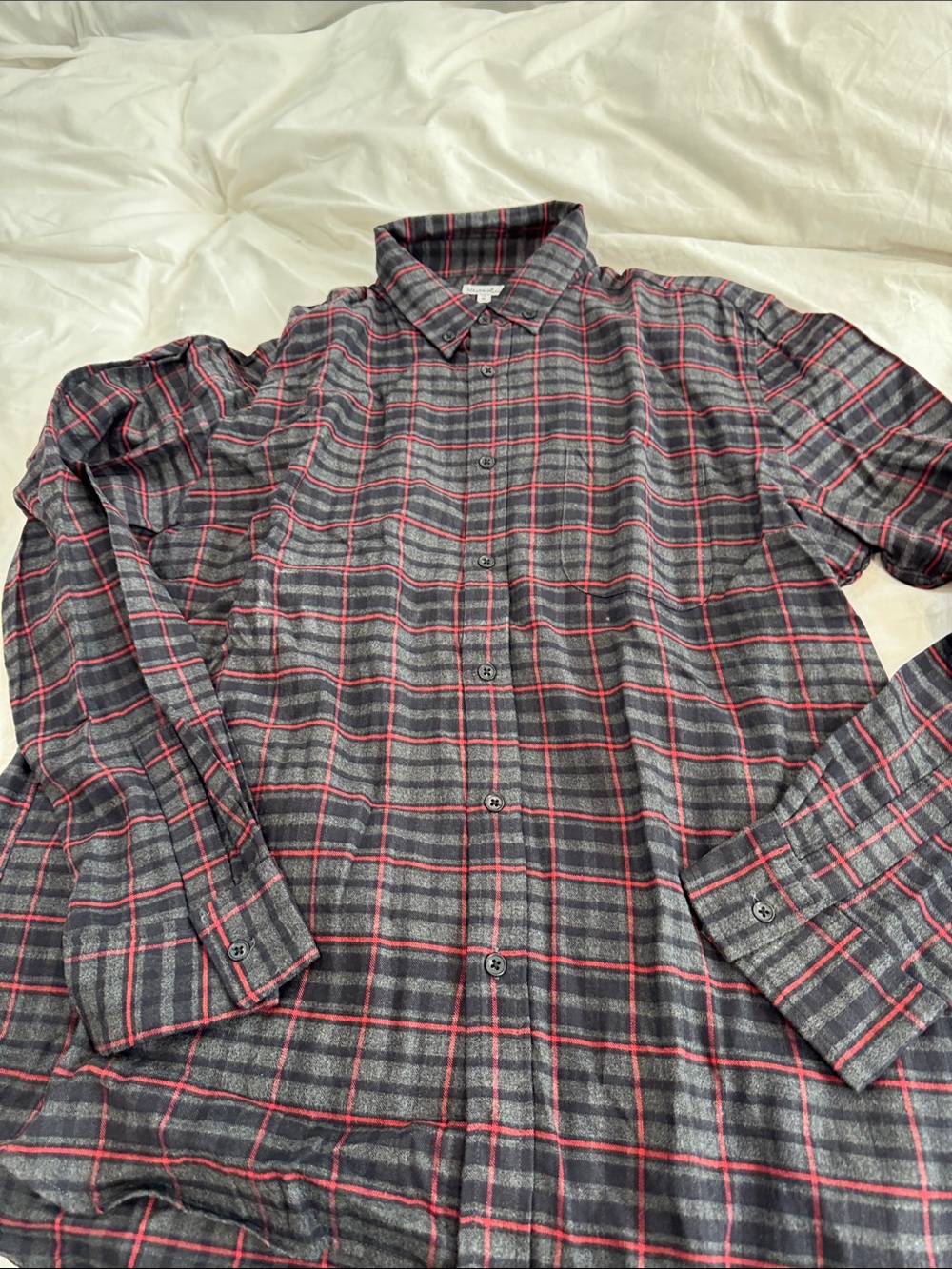 Steven Alan Gray and Red Plaid Button-Down Lightweight Flannel Shirt